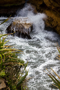 新西兰Punakaiki附近的煎饼岩石背景图片