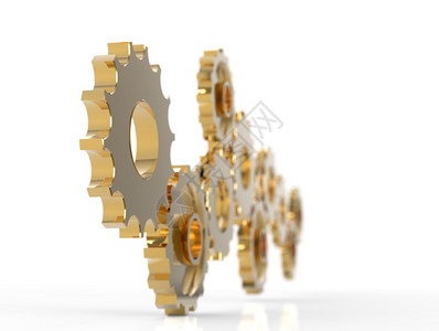 金属抛光齿轮3D图像孤立的白色背景图片