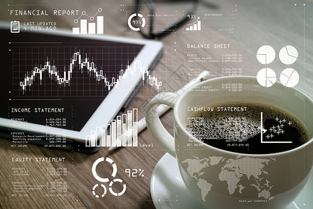 Fintech概念中的营业活动财务报告数据资产负债表和收入报及图图片