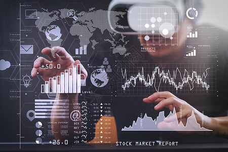 投资者分析股票市场报告和商业情金融仪表板并配有关键业绩指标KPI图片