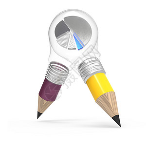 冠状铅笔灯泡头绘制一个派图和3d作为概念图片