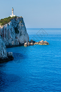 Lefkas岛和灯塔列夫卡达希腊爱奥尼亚海南斗篷背景图片