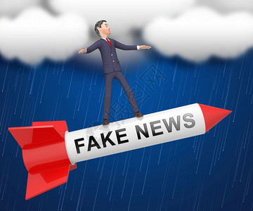 假新闻媒体火箭攻击在线新闻和错误信息谎言在新闻和虚假事实中3d插图图片