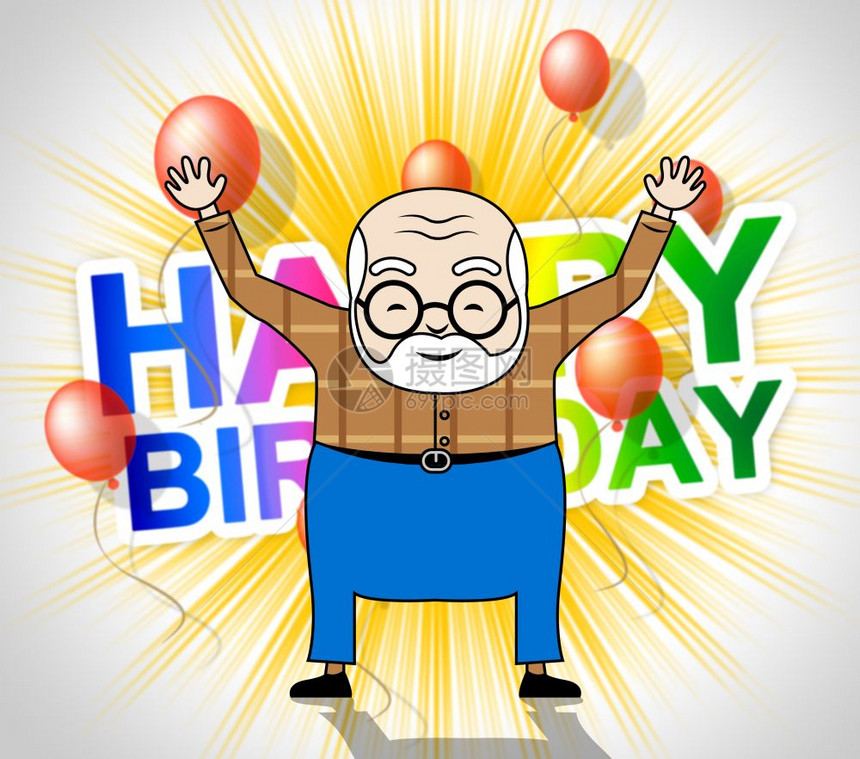 爷生日快乐气球为Grandad惊喜向外祖父致以最美好的祝愿3d说明图片