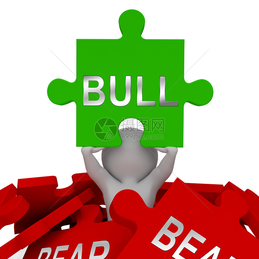 BullVsBearMarketsJigsaw表示利润或损失投资交易Forex股份或债券市场3d说明图片