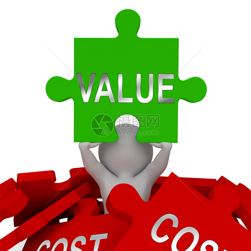 成本Vs价值Jigsaw表示投资回流支出和Versus净利润3d说明图片