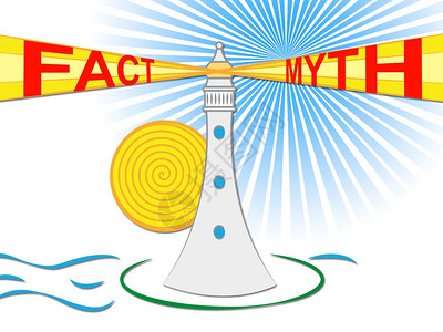 事实Vs神话灯塔描述真实的相和虚伪假新闻反对真相和诚实的信3d插图背景图片