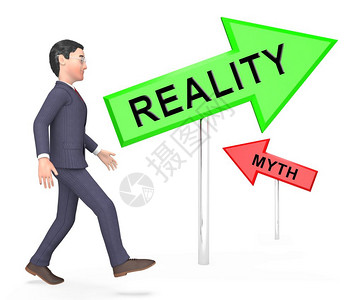 神话VsRealityBusinessman展示真实比对虚假事诚信和与谎言相比3d插图真实性高清图片素材