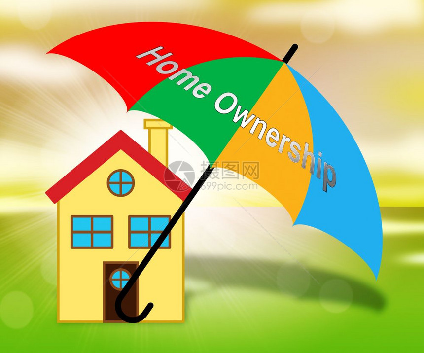 房屋产权图标显示拥有房屋或不动产购买新梦想家园协议3d说明图片