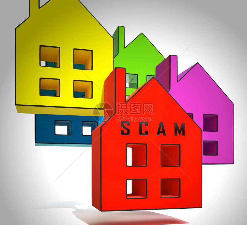 地产ScamHoax图标淡化抵押或房地产欺诈住宅权不动微风3d说明图片