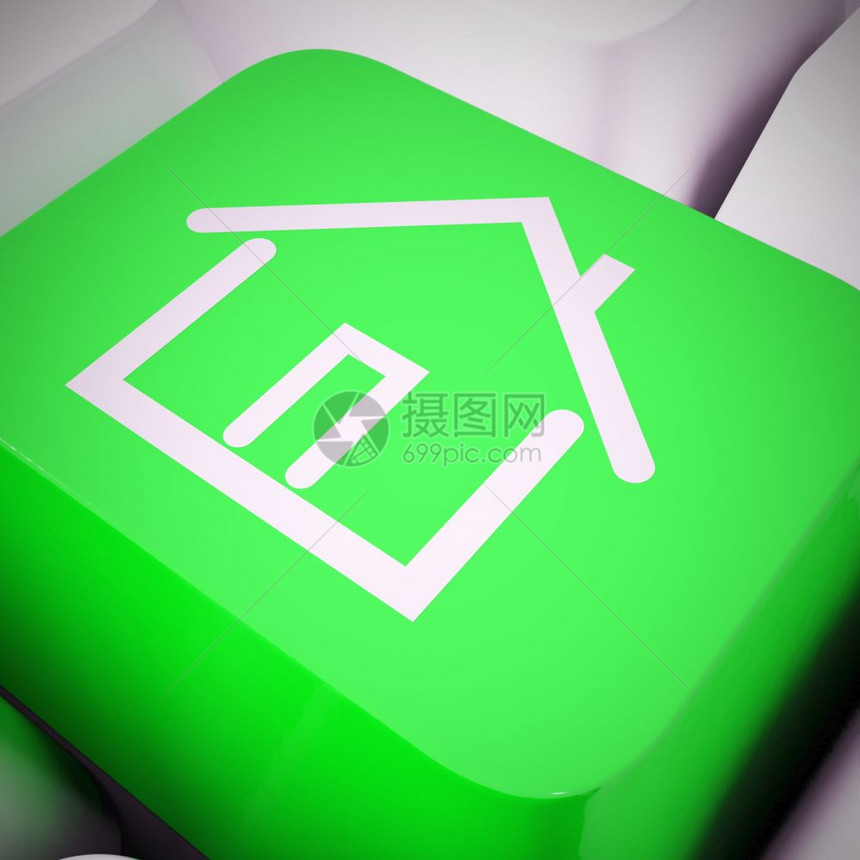 住宅所有权概念图标是指通过互联网的房地产用于投资或居住的财产3d插图住宅符号计算机键在蓝色显示房地产或租赁中图片
