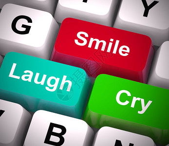 微笑的哭泣情感描绘着和同和内心本3D插图笑键代表着不同情感图片
