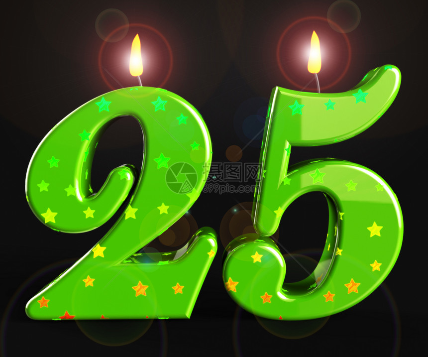 25岁生日庆祝蜡烛显示了一个快乐的事件用欢乐的25岁派对庆祝25岁3d插图图片