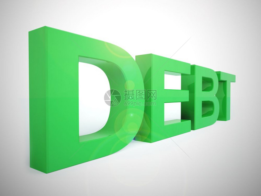 债务概念图标显示借款过多拖欠款项造成的财务拖欠三维插图显示破产贫穷和破产的债务词图片