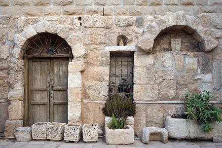 约旦马达巴的旧石屋背景图片