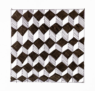 白纸上的抽象手画图案用触觉笔绘制由立方体的黑白首饰图片
