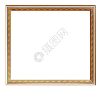 白色背景上隔开画布的空经典金木图片框图片