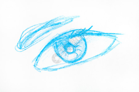 用白纸上的蓝铅笔亲手绘制的人类眼图画背景图片
