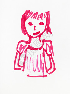 白纸上粉笔亲手画的女孩肖像图片