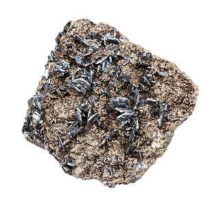 地质采集中自然矿物样本的封存以白色背景隔离的矩阵中磁铁石墨晶体图片