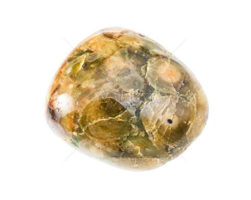 地质采集的天然矿物样本查封白色背景上隔离的圆形绿色玉宝石图片