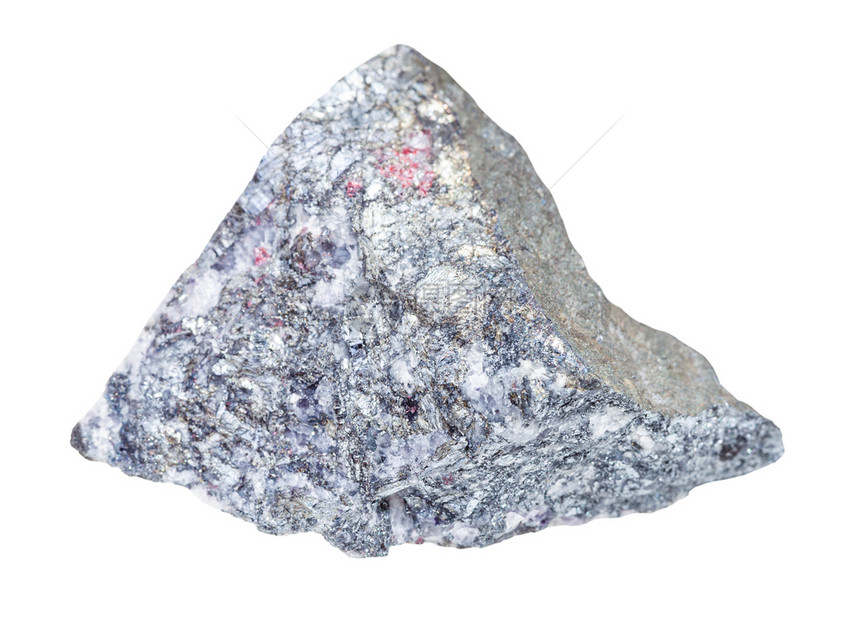 地质采集的自然矿物样本封存白色背景隔离的原StibniteAntimonite岩石块图片