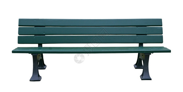 白背景隔绝的木板凳长椅公园绿色背景图片