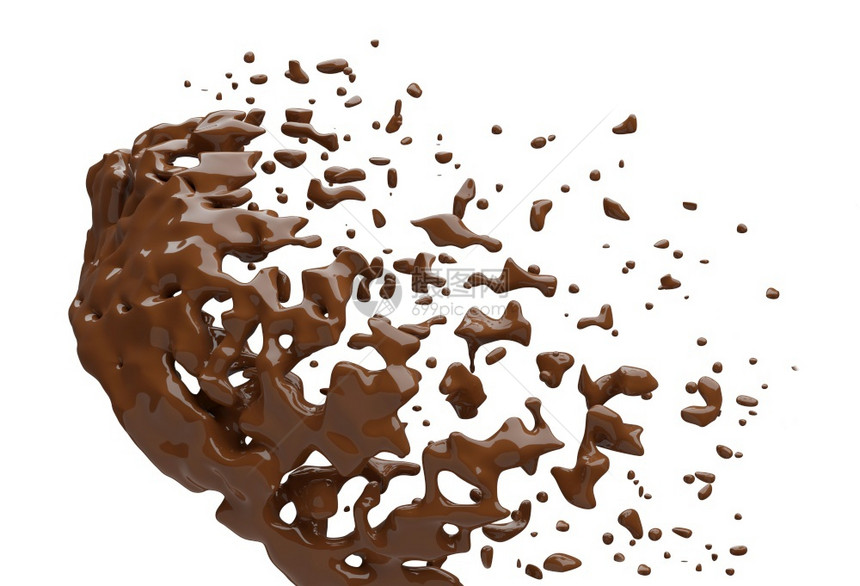 体液在白色背景3d上孤立的巧克力飞溅渲染液体图片