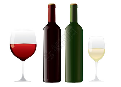 瓶子插图红酒和白瓶玻璃杯精图片