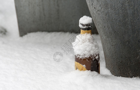 雪地上的啤酒瓶图片