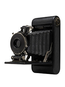 奥尔登旧相机非常古老的白色背景黑波纹管图片
