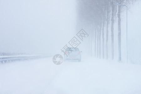 户外交通一种在荷兰冬季的严寒暴雪中驾车图片