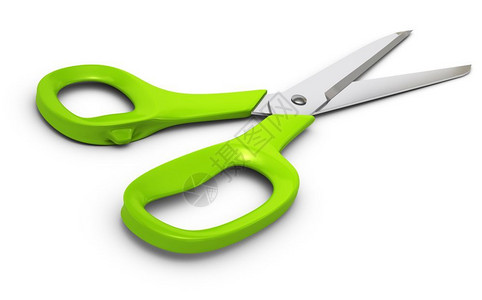 把手工具目的用绿色塑料手柄和利刃剪刀3D制绿图片