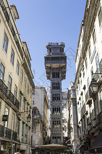 拜萨胡斯塔白沙SantaJustaAlevel又称为CarmoLaim是190年开放的电梯连接葡萄牙里斯本Baixa街道和上加卡背景图片