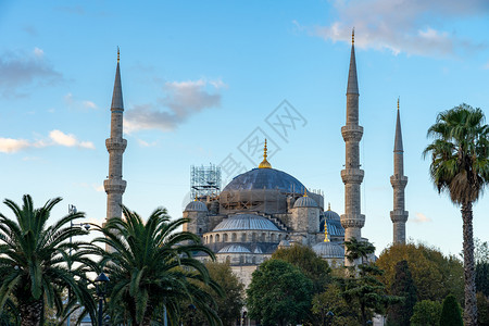 土耳其伊斯坦布尔蓝色清真寺天空蓝美丽土耳其伊斯坦布尔好的欧洲旅行图片