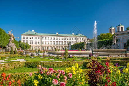 美丽著名米拉贝尔花园美丽景色奥地利萨尔茨堡背景图片