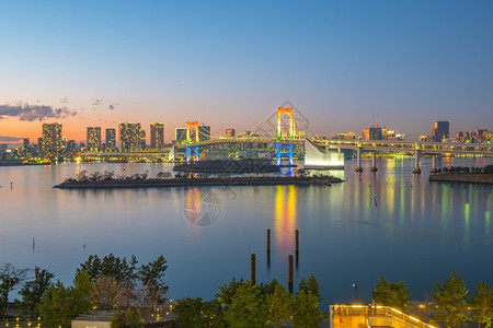 日本东京彩虹大桥夜景全景图片