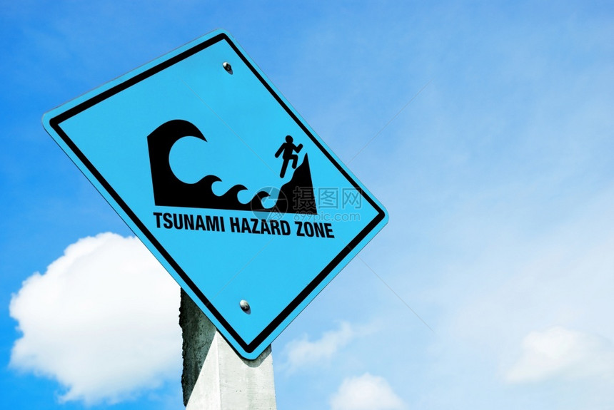 海啸警报标志危险的曲线泰国