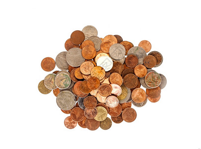 财富银行白背景上孤立的泰国硬币堆积交换图片