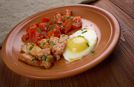 盘子欧洲早餐鸡蛋培根和番茄英语早晨图片