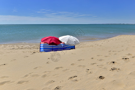 沙滩上撑着的伞图片