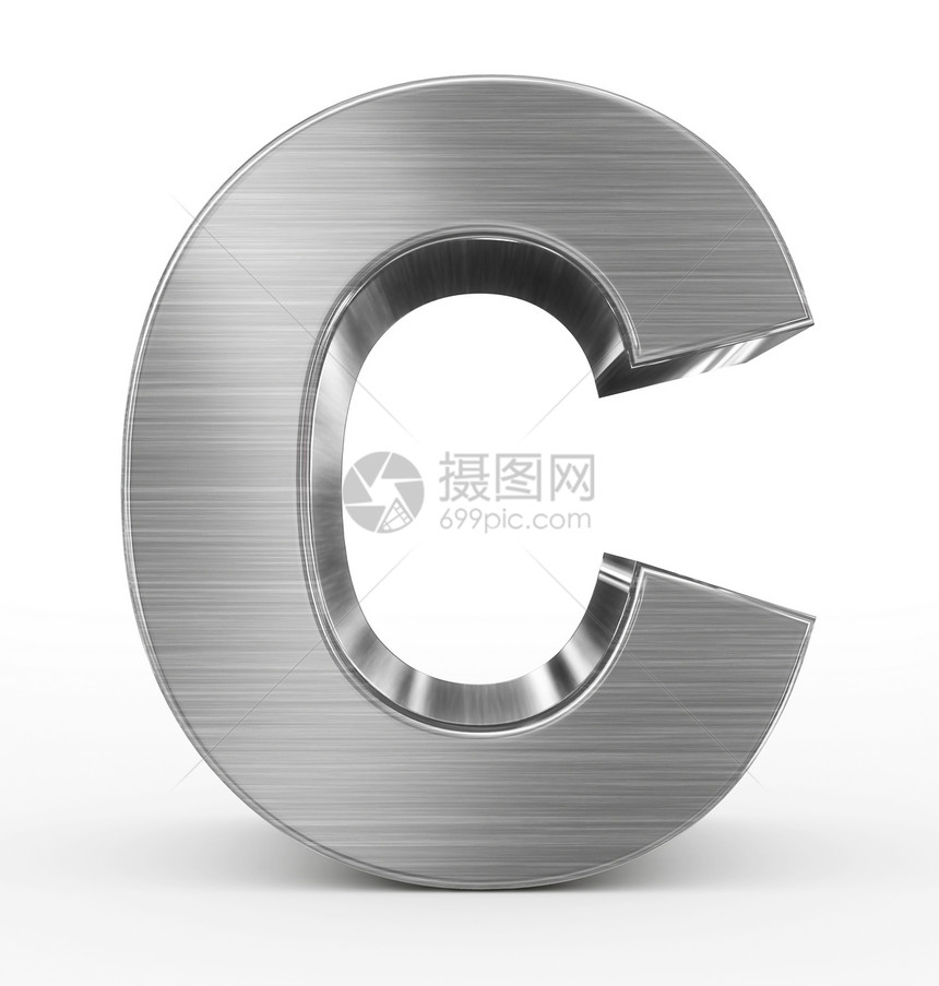 铝字体正面C3d白色上隔离的金属3D图片