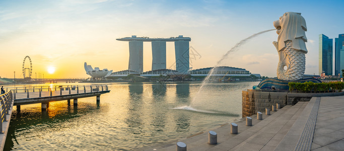 新加坡日落时的城市景观图片