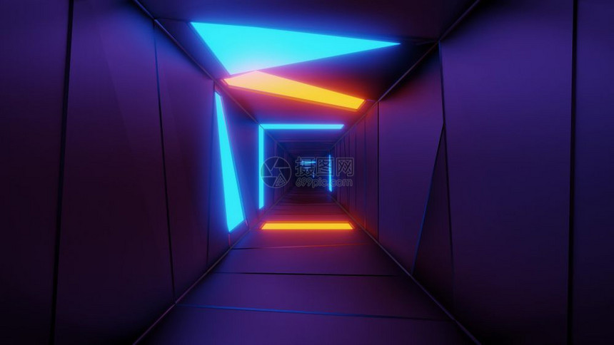 高度抽象的设计隧道走廊与发光的图案3d插壁纸背景无边的视觉隧道渲染艺术插图壁纸背景无尽的墙隧道运动图片