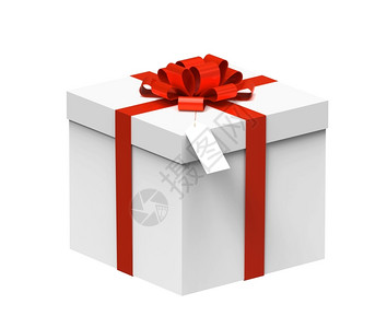 白色礼物盒红丝带白纸上隔离圣诞节包裹盒子图片