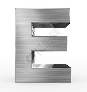 字母E3d白色上隔离的金属3D光滑反的背景图片