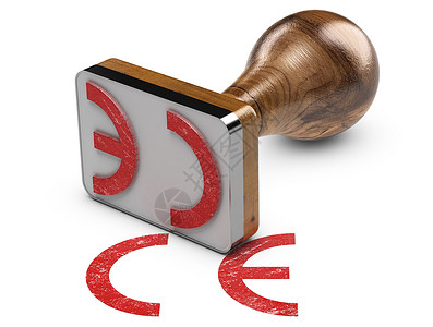 概念的白色背景上CE标记印有橡胶章3D插图CE白背景上的标志红色一致图片