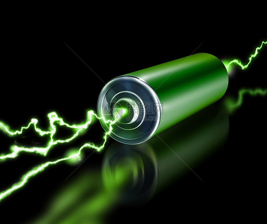 细胞满的技术深底背景绿色能源供应电池火花图片