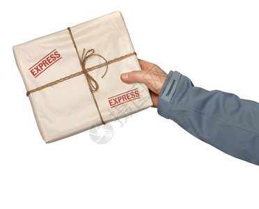 持有快递送包的男信使服务工人或邮员表示件男高清图片