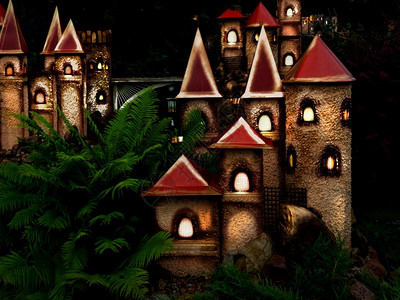 娱乐城堡故事堡垒夜里的小城与野兽环绕塔设计图片